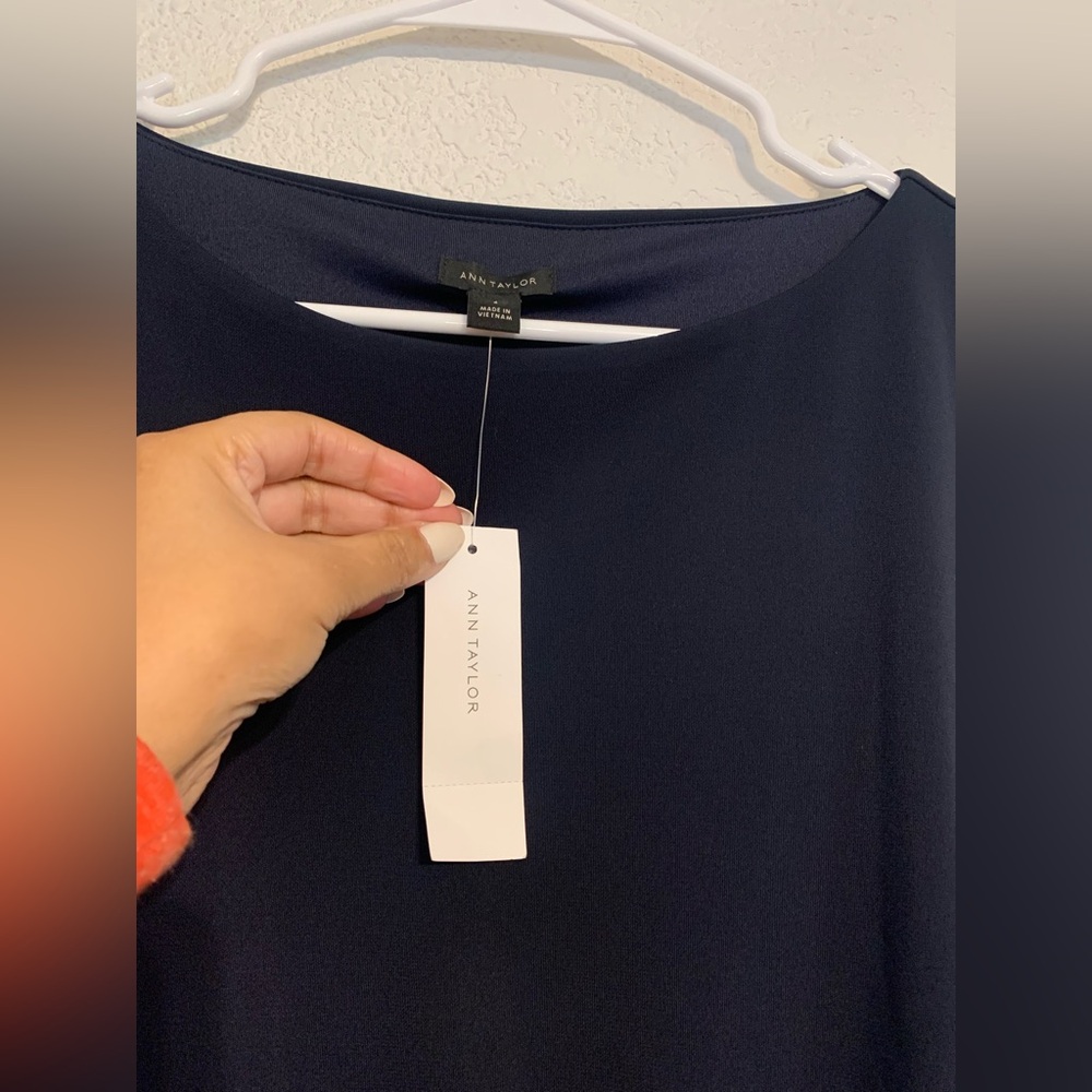 Ann Taylor Women Size 6 Blue Boat Neck Blouson Long Sleeve Dress - Picture 5 of 9